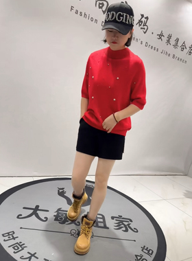 5562芮娜依莲2026春新款加肥加大码女装通勤立体剪裁针织毛衣毛衫