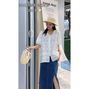 显瘦上衣衬衫 女装 蕾丝短袖 T恤半袖 5983妃儿红2026夏新款 小衫 大码