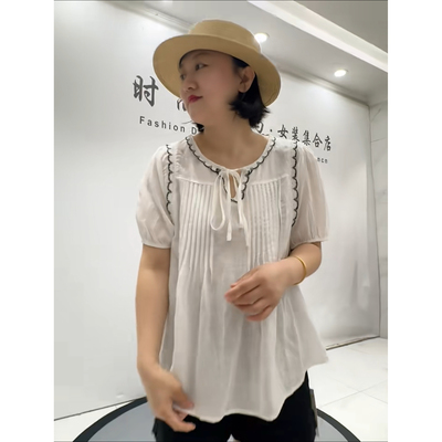 3651女权贵族2026夏新款加肥加大码女装立体剪裁天丝亚麻短袖小衫