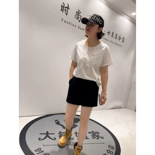 立体剪裁蕾丝拼接纯棉T恤 女装 3867女权贵族2026夏新款 加肥加大码