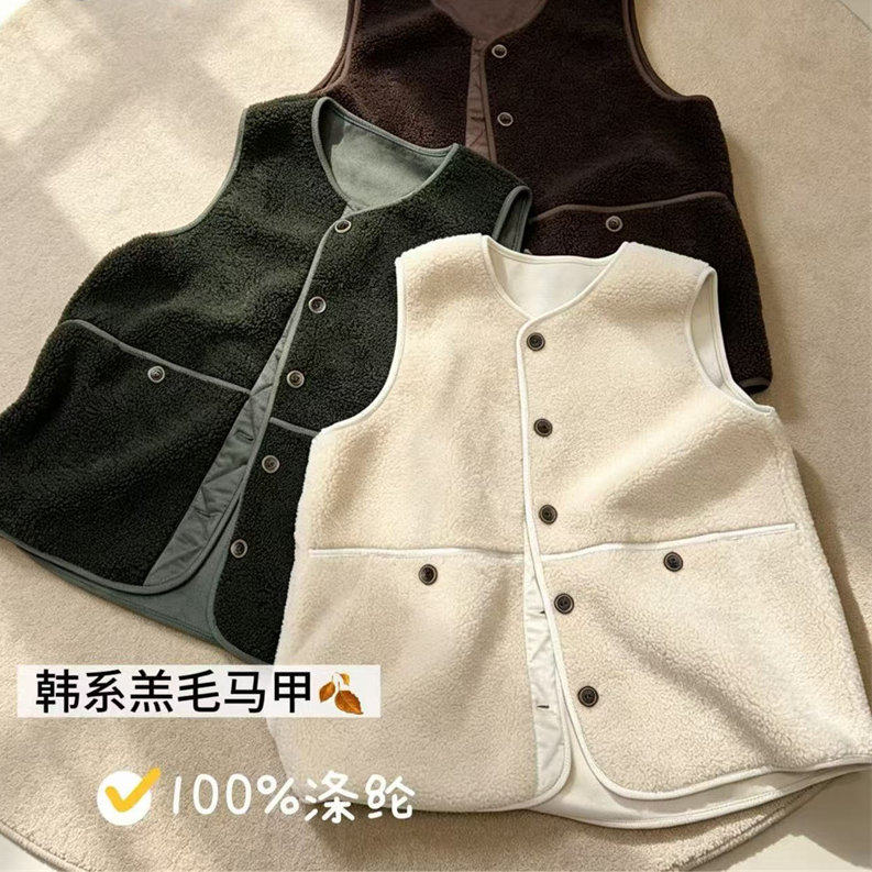 7317妃儿红2026秋冬新款大码女装显瘦马甲时尚羊羔毛遮肉马夹百搭