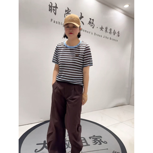 立体剪裁纯棉T恤条纹小衫 女装 加肥加大码 3879女权贵族2026夏新款