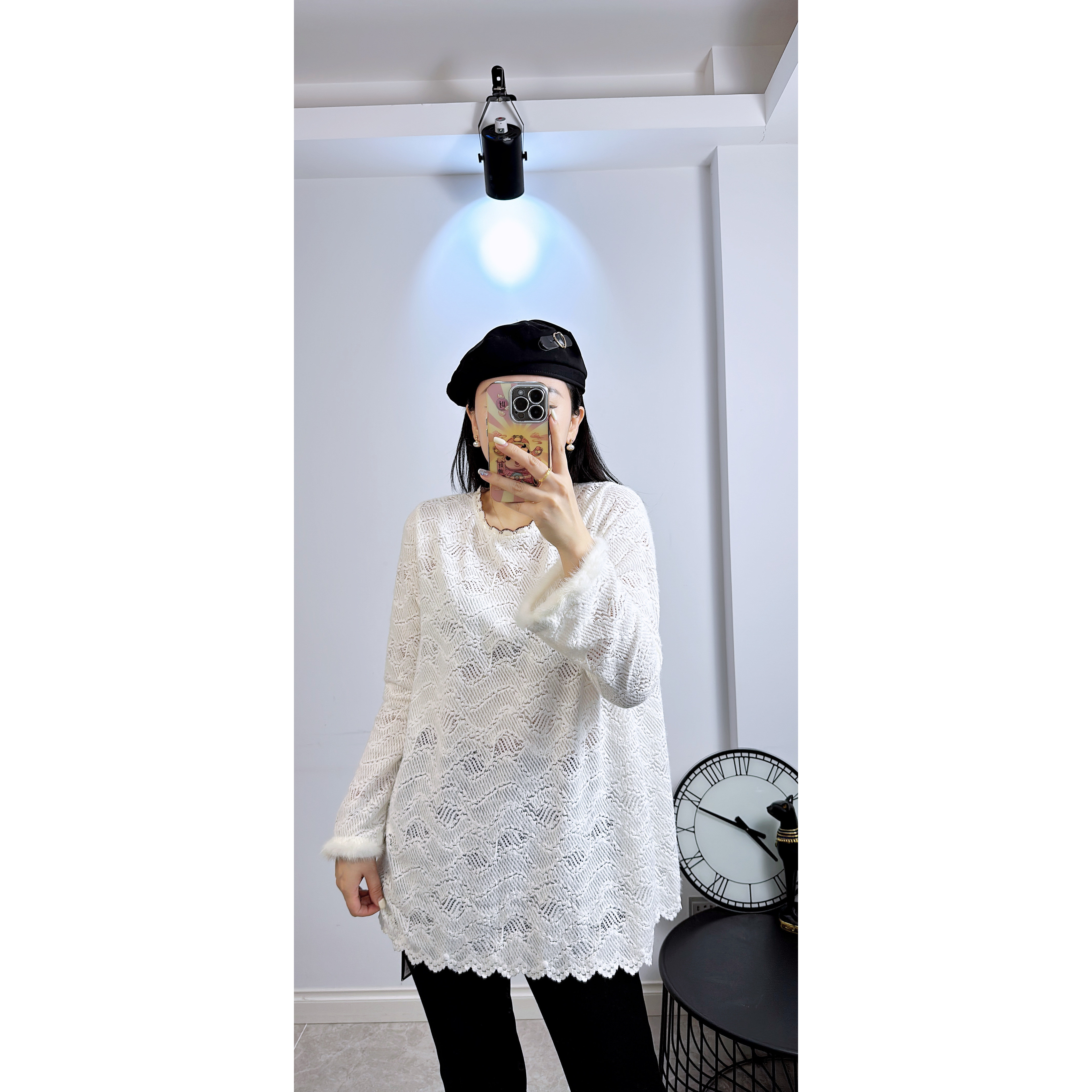 1170珂颖2026春季新款大码女装显瘦上衣遮肉百搭蕾丝打底小衫时尚