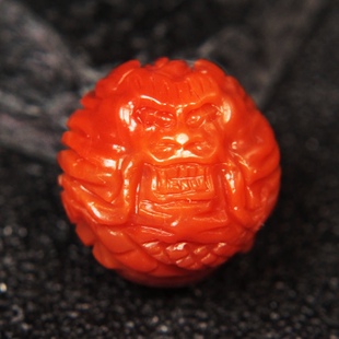 【龙珠】南红玛瑙满肉柿子红精工雕刻圆珠龙珠配珠 顶珠腰珠配件