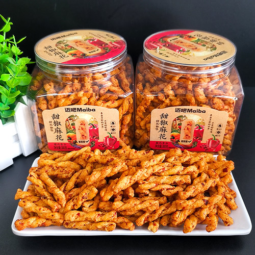 迈吧鲜虾麻花300g罐装海苔蟹黄甜花椒味花网红休闲小零食特产糕点