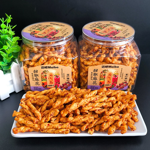 迈吧鲜虾麻花300g罐装海苔蟹黄甜花椒味花网红休闲小零食特产糕点