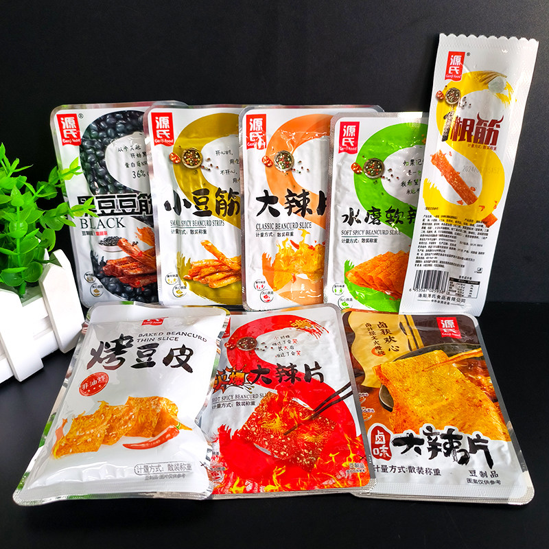 源氏黑豆豆筋500g散装烤豆皮小豆筋水磨软卤味辣片小零食办公室