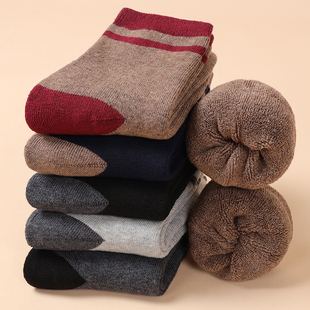 袜子男拼色毛圈中筒袜秋冬季运动毛巾底加长加厚保暖防震防风长袜