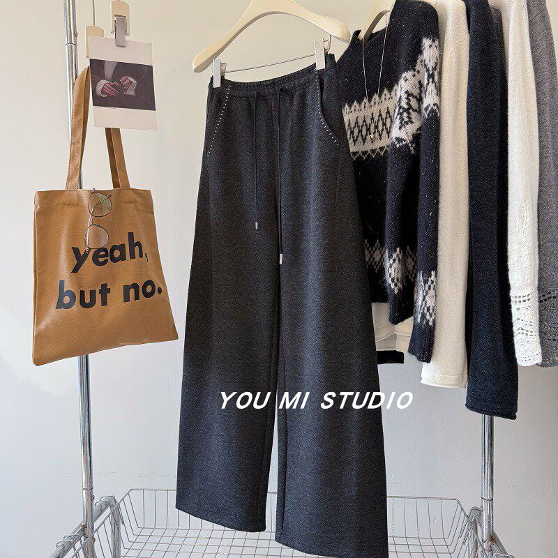 锁温保暖醋酸羊毛裤 明线口袋软糯舒适显瘦加绒毛呢直筒裤 长裤女