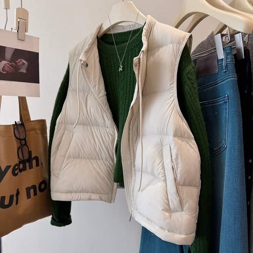 立领抽带轻盈保暖羽绒马甲外套