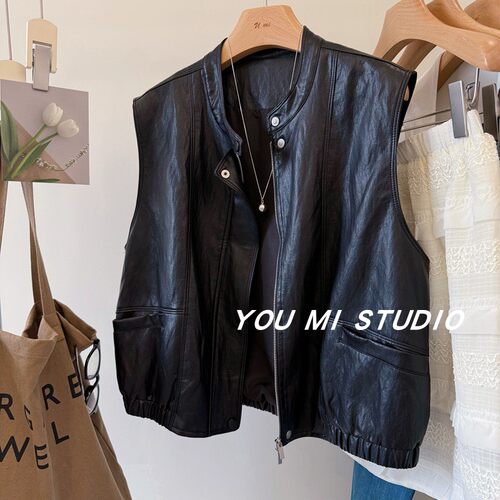 超软蛋白皮pu皮马甲休闲外套