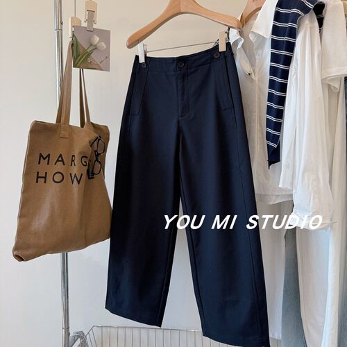 遮跨尖子生莱赛尔弧形九分休闲裤