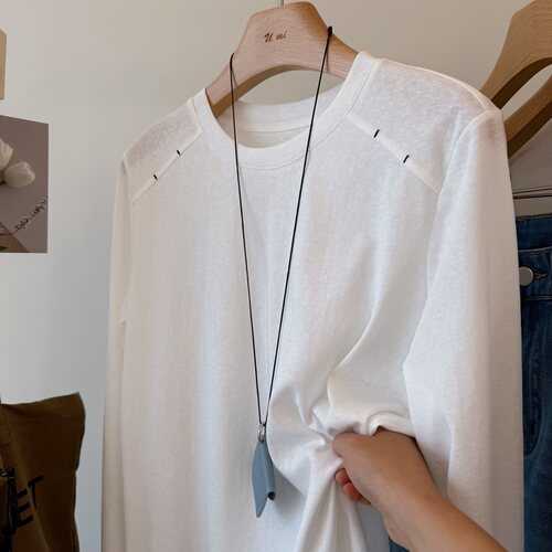 巨好穿韩国肩部刺绣雪花棉白T恤