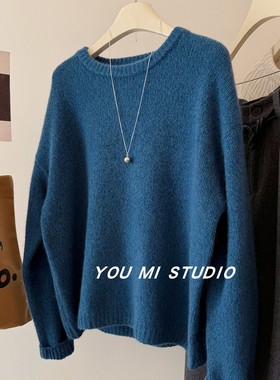 韩国74.1绵羊毛4.5羊驼毛 轻柔质感慵懒套头保暖舒适花线针织衫女