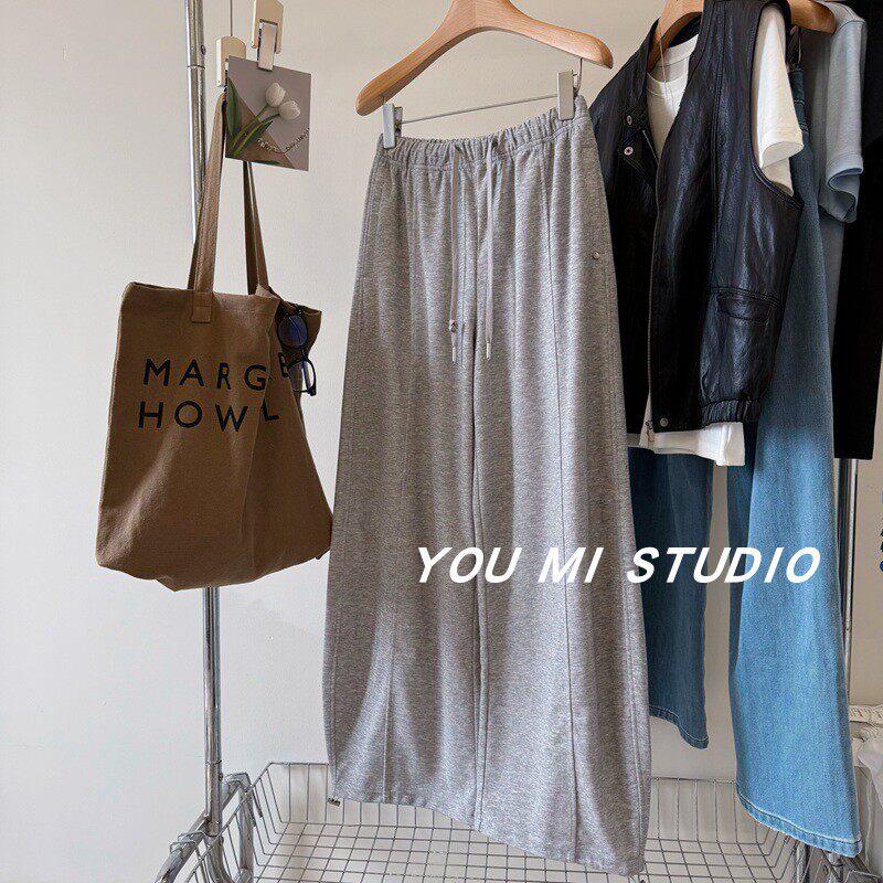 春日松弛！口袋小铁扣 松紧腰抽绳垂感舒适显瘦弧形弯刀裤休闲裤