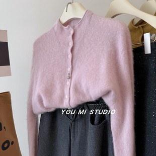 轻奢拉毛山羊绒毛衣 卷边立领保暖舒适软糯绵羊毛内搭针织衫女冬