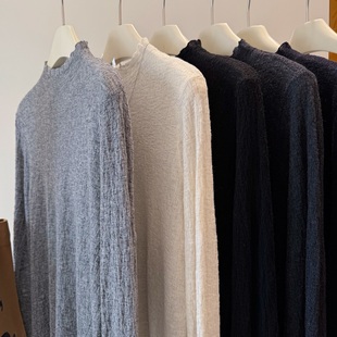 毛衣女 肌理褶皱木耳领软糯舒适套头打底衫 自留三色 %31.5绵羊毛