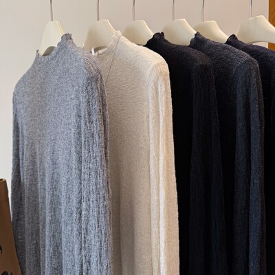 自留肌理褶皱木耳领羊毛打底衫