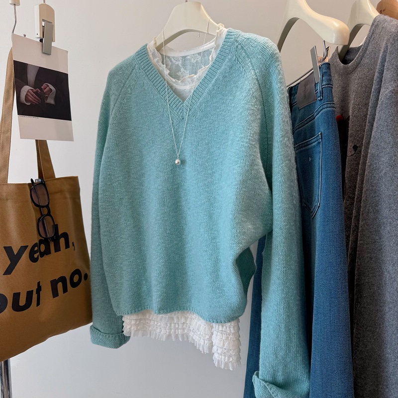 韩国100全羊毛V领气质豆豆纱毛衣