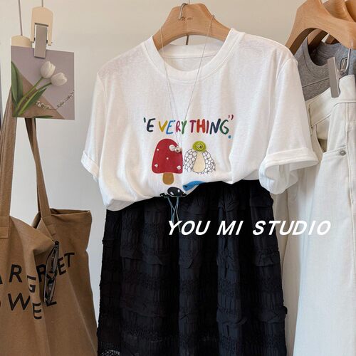 童趣蘑菇屋印花tee手工立体短袖t