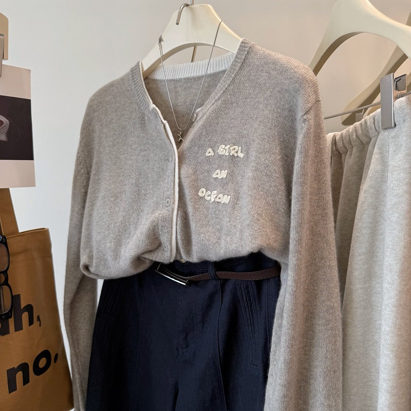 韩国双襟配色山羊绒绵羊毛开衫