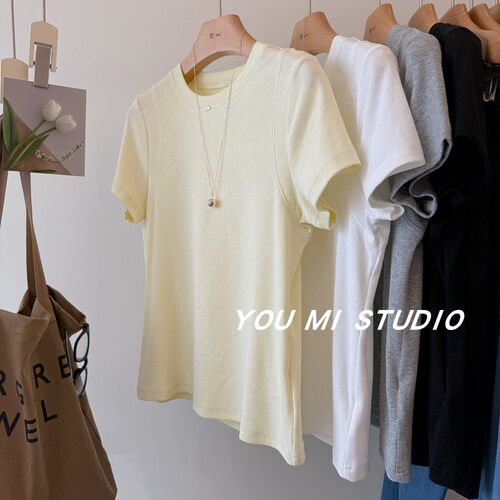 韩国one版型绝绝子螺纹棉短袖T