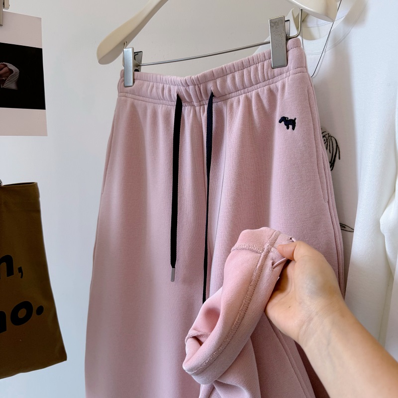 日常通勤小狗刺绣加绒束脚卫裤