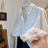 叠搭巨好看 女衬衣 白衬衫 风琴袖 娃娃领百搭气质纯色打底长袖