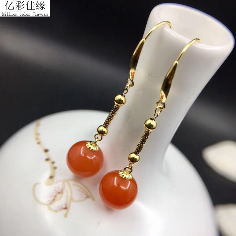 满肉樱桃红南红玛瑙耳坠18K金黄金耳勾耳线 本命年 女带证书耳饰