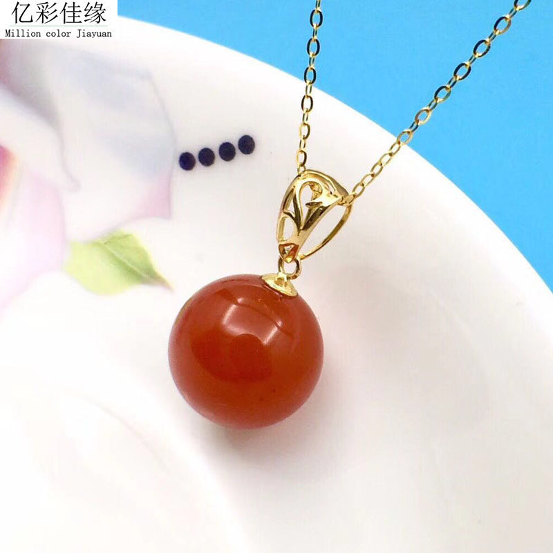18K金黄金项链玫瑰金锁骨链 樱桃红南红吊坠女日韩气质项坠带证书