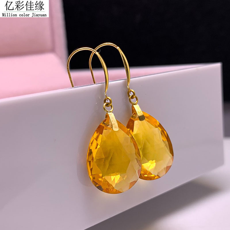 18K金 黄水晶耳坠
