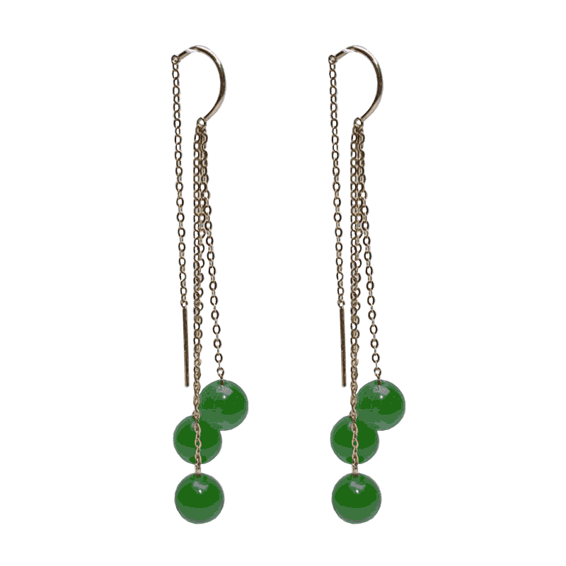 带证书 18K黄金耳饰玫瑰金耳环 和田玉碧玉叶子耳坠 女民族风耳钉