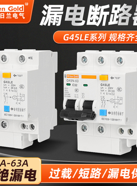 黑色手柄G45LE G45LE漏电保护器2P63A家用小型断路器漏电保护器