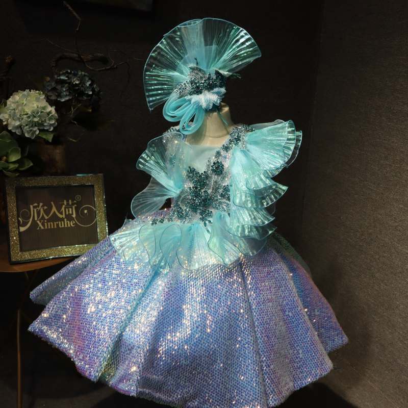 蓝色走秀女童礼服欣入荷公主