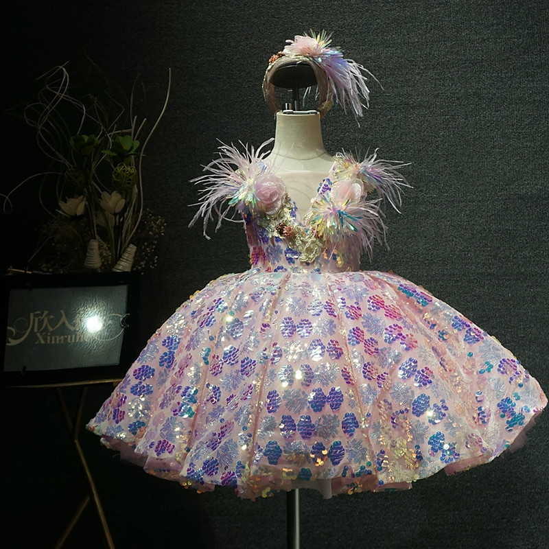 花童欣入荷儿童礼服粉色短款甜美