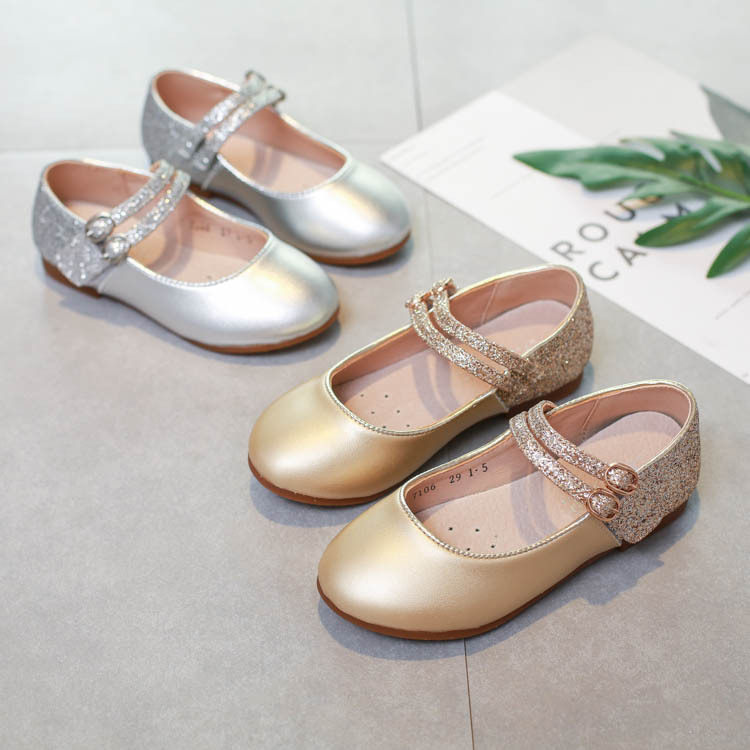 新品真皮童鞋礼服宴会走秀主持女童公主鞋韩版牛皮单鞋亮片舞蹈鞋