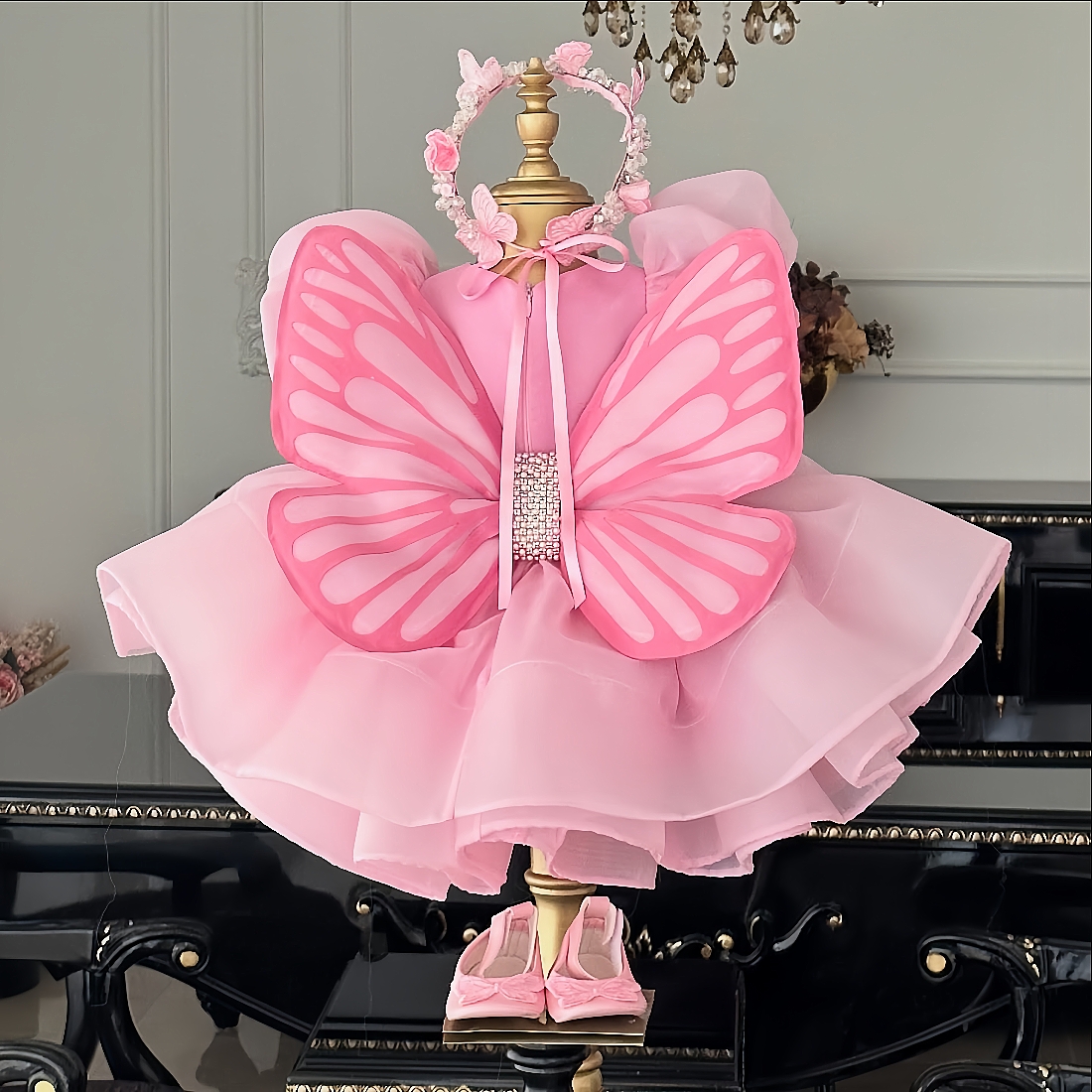 女童周岁小童粉色短款礼服