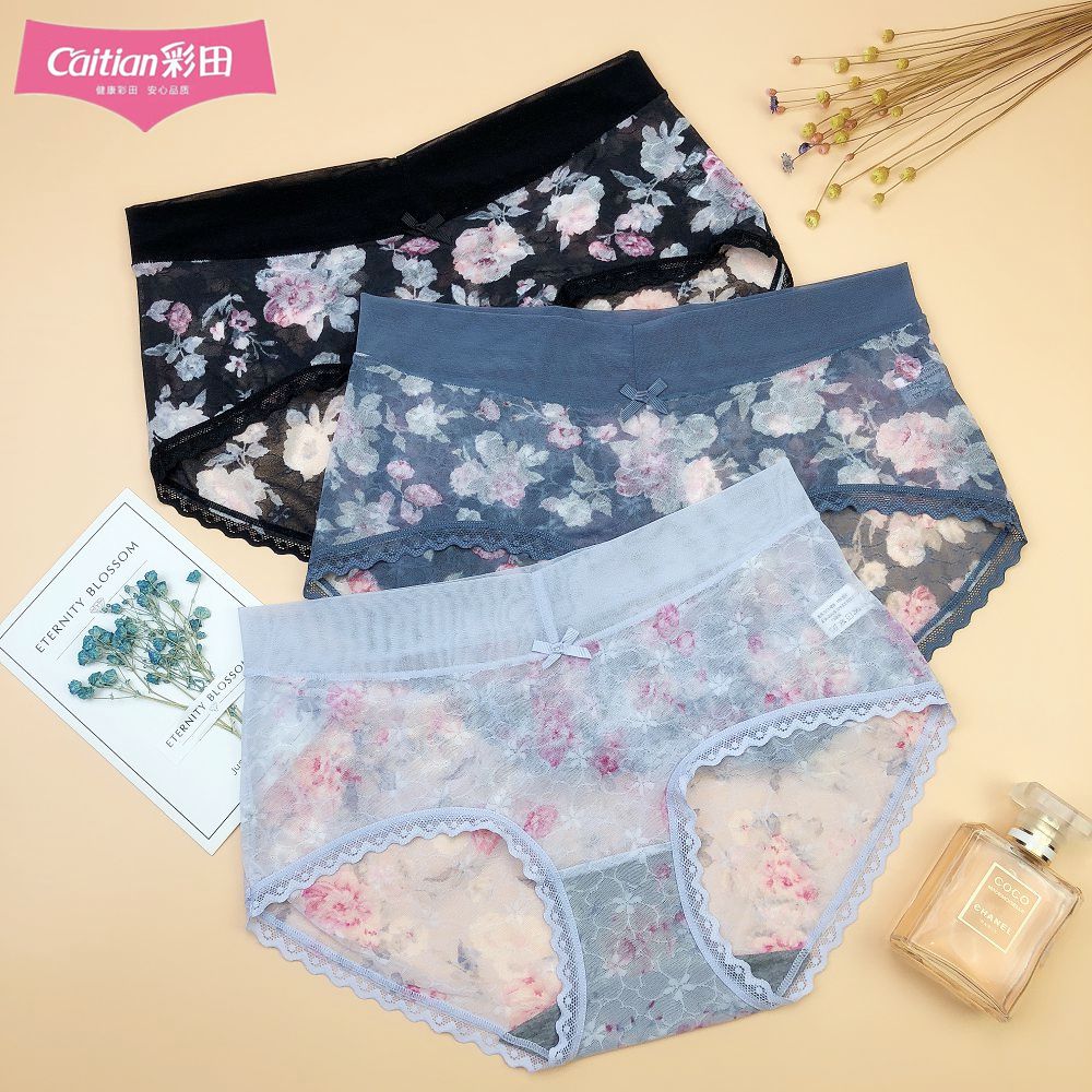 彩田提花透视石墨烯抗菌女士内裤