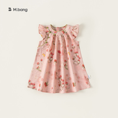 女童国风小飞袖印花A字连衣裙