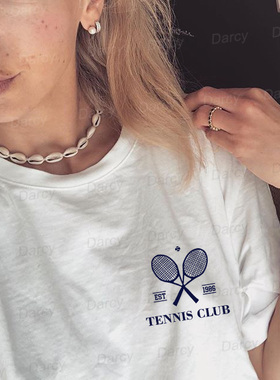 美式复古小众1986网球女孩小标tennis俱乐部运动健身宽松年代T恤