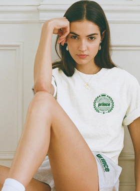 美式学院风设计师少女复古做旧徽章字母线条宽松减龄棉百搭女T恤