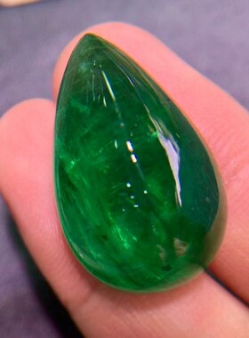 新货34.25克拉天然蛋面水滴形祖母绿裸石vividgreen附鉴定证书