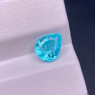 精品2.05克拉天然帕拉伊巴碧玺戒面水滴形霓虹感强附证书彩宝裸石
