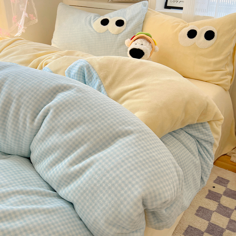 毛巾绣加厚牛奶绒被套冬季加绒双面珊瑚绒被罩单件冬天保暖被单人