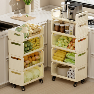 厨房菜篮子置物架多层落地家用可移动放水果蔬菜收纳小推车多功能