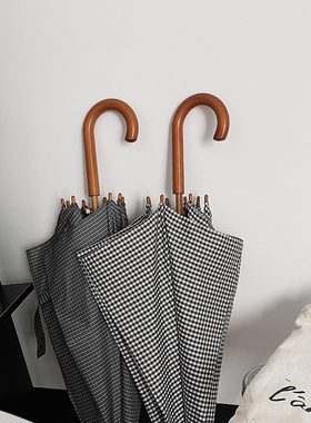 经典格子雨伞男女通用实木长柄伞加固双人防风直杆伞加厚防晒格子