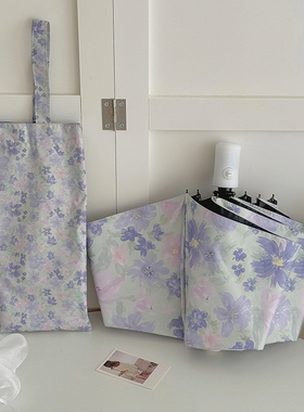 新款碎花晴雨两用折叠雨伞防晒防紫外线黑胶遮阳伞全自动女太阳伞