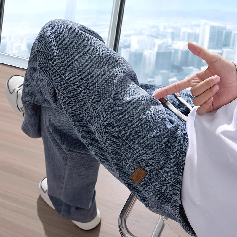 Yishion以纯星空纹牛仔裤男士2025春夏季新款潮牌直筒宽松休闲长