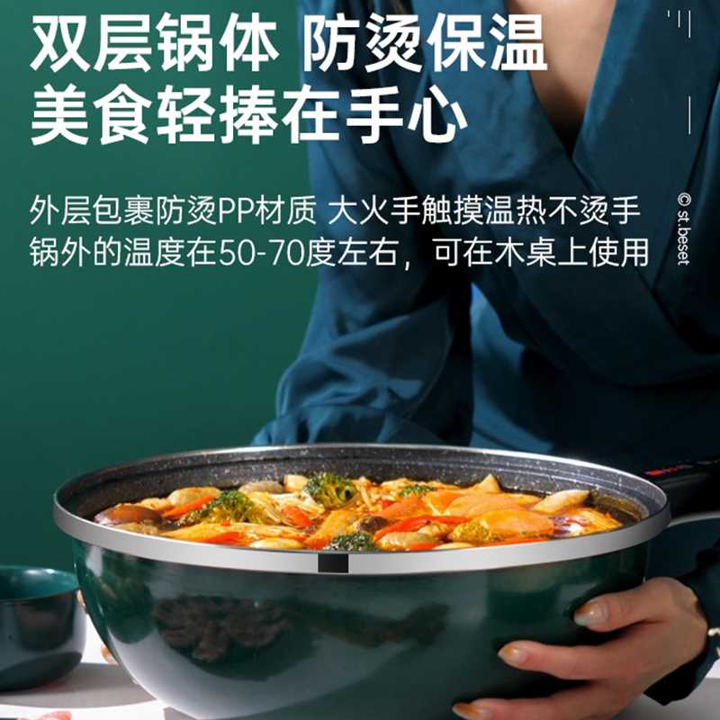 电炒锅多功能插电不粘锅大容量家用煮锅蒸煎煮一体式宿舍电炒菜锅