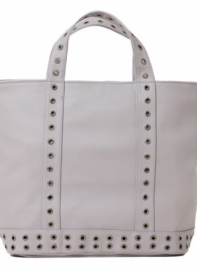 凡妮莎布鲁诺大号圆孔铆钉头层牛皮手提袋cabas天然真皮包包灰色